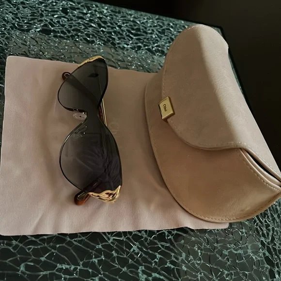 Chloé Bleux Ombré Almonde Eye Gold frame shades sunglasses tortoise arms - Picture 7 of 12